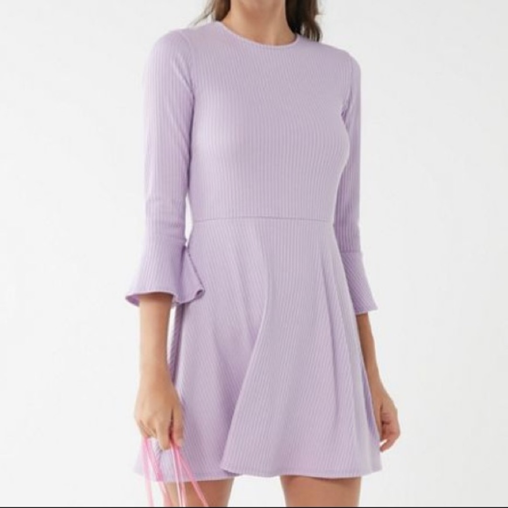 Urban Outfitters Lilac Ribbed Knit Skater Dress with Flare Sleeves - Picture 1 of 5